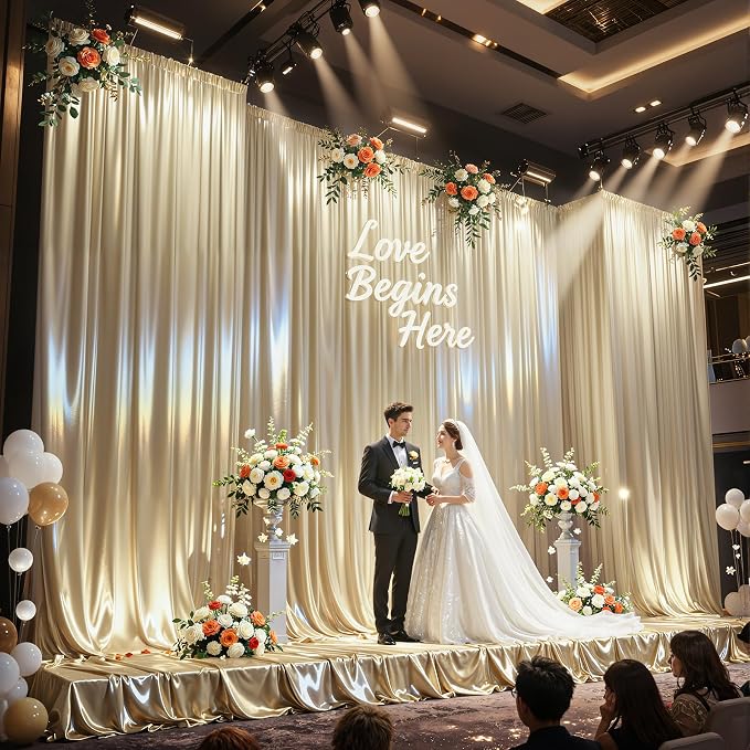 40x10ft Champagne Beige Glitter Backdrop Curtain - Image 2
