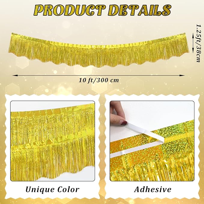 LOLStar Gold Foil Fringe Tinsel Garland, Tinsel Streamers Banner, 6 Pack | 60Ft - Image 5