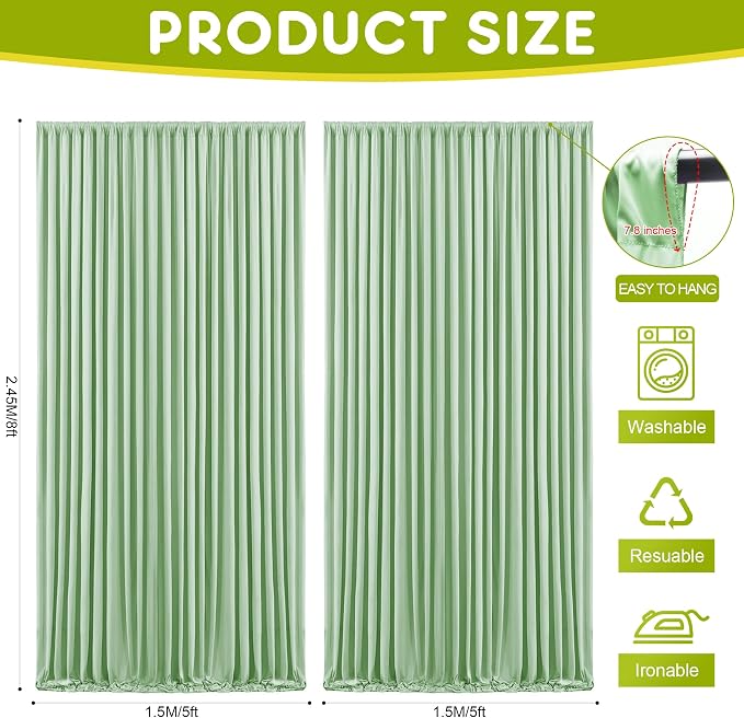 Sage Green Backdrop Curtain for Parties Backdrop Drapes 10x8FT | Wrinkle Free - Image 2