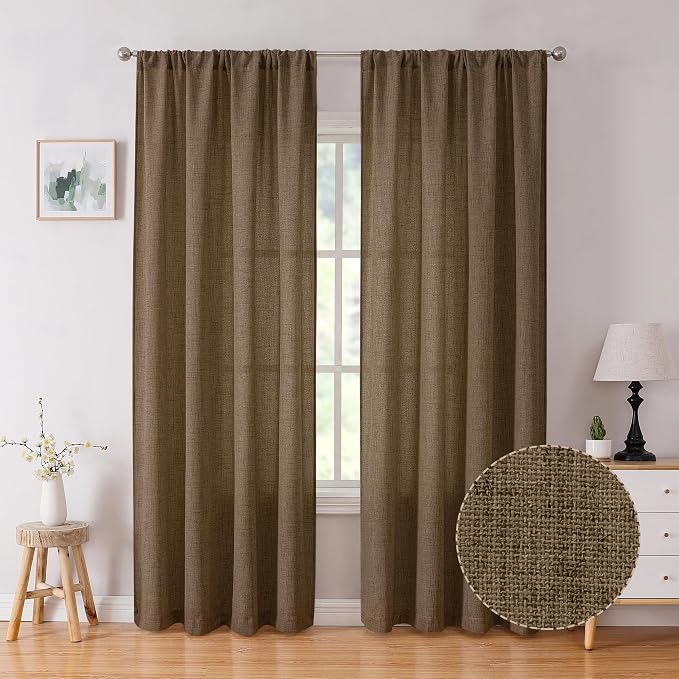 Tollpiz Linen Curtain Bedroom Rod Pocket Semi Sheer Curtains Burlap Light by Tollpiz
