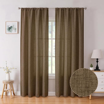 Tollpiz Linen Curtain Living Room Rod Pocket Semi Sheer Curtains Burlap Light by Tollpiz