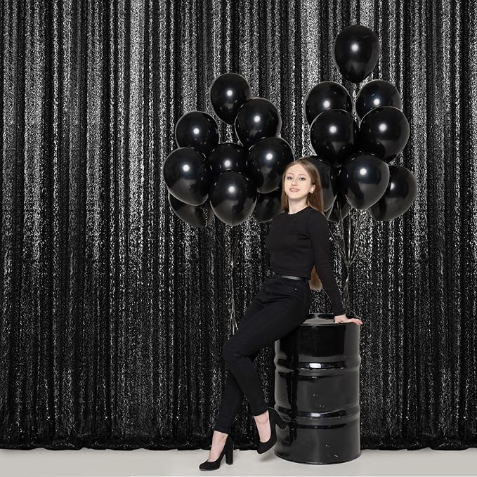 2×8FT-6PCS Black Sequin Backdrop Curtains Panels, Photography Backdrop Glitter - Image 4