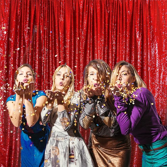 SquarePie 8x10ft Red Sequin Backdrop, High Density Non-Transparent Glitter - Image 9