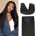 Lashey Human Hair Extensions Clip in Extensions Light Yaki Straight 18 Inch 7pcs 120g Hair Extensions Human Hair Natural Black Real Hair Extensions Clip in Human Hair for Women