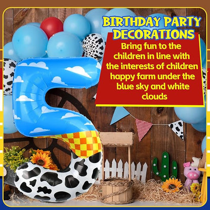 40 Inch Number 5 Balloon Blue Clouds Cartoon Story Balloons Toy Inspired Party - Image 5