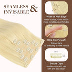 GOO GOO Clip in Hair Extensions Real Human Hair, Remy Human Hair Extensions Clip ins for Women, Natural Human Hair, 16inch 130g 7Pcs, 613R Bleach Blonde