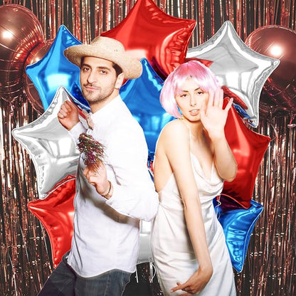 Red Blue Silver Star Foil Balloons, 18 Inch Red and Black Stars Balloons - Image 5