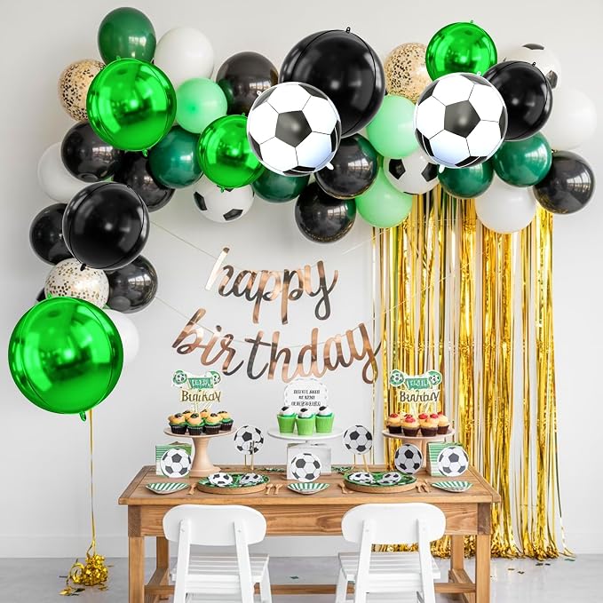 Soccer Round Foil Balloons, Metallic Green Black Soccer Foil Baloon - Image 7