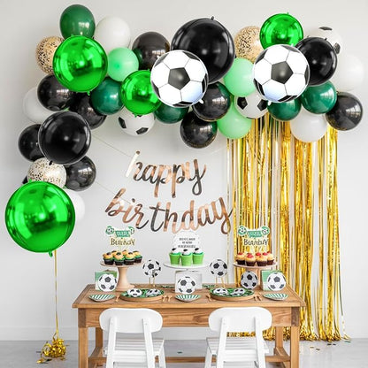 Soccer Round Foil Balloons, Metallic Green Black Soccer Foil Baloon - Image 7