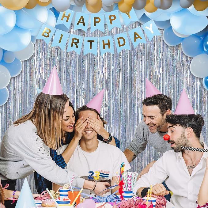 Crosize 2 Pack Laser Silver Party Streamers Backdrop, 3.3 x 9.9 ft | Foil - Image 5