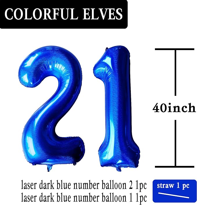 Laser Navy Blue Number 21 Balloons 40 Inch Giant Number Dark Blue 21 Foil Mylar - Image 2