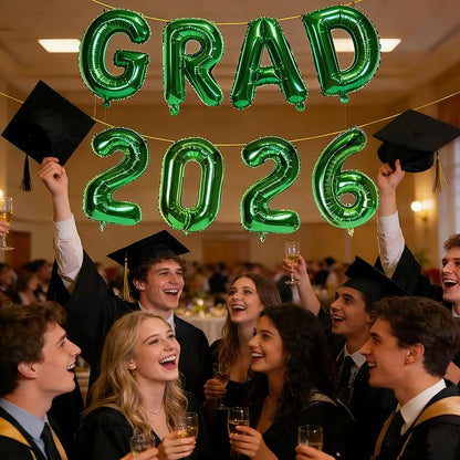 Green GRAD 2026 Banner Balloons, 16 Inch Mylar Foil letter Graduation Balloons - Image 5