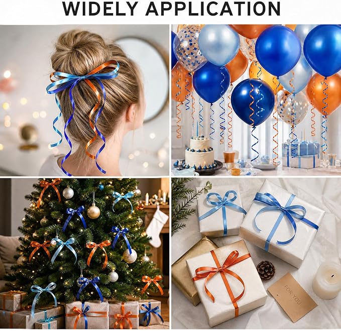 TONIFUL Blue Light Blue Orange Curling Ribbon Balloon String Gift Wrapping | - Image 5