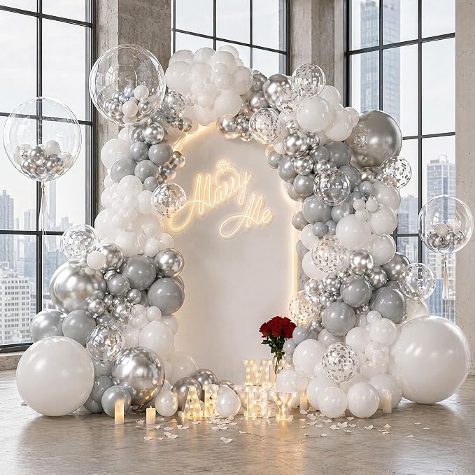 KARLURE White Silver Balloon Arch Kit Garland - Image 4