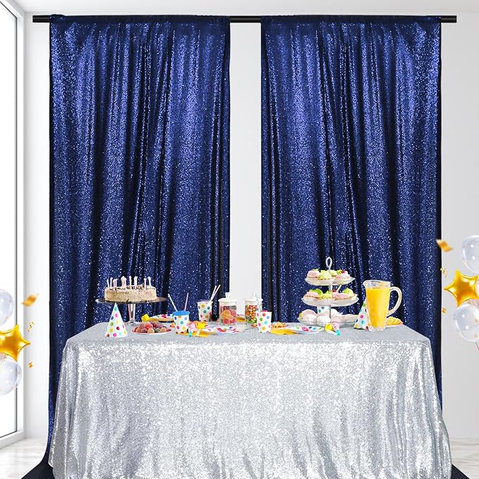 PartyDelight Navy Blue Sequin Backdrop Curtains 5x10ft 2 Panels | Sparkly 3mm - Image 8