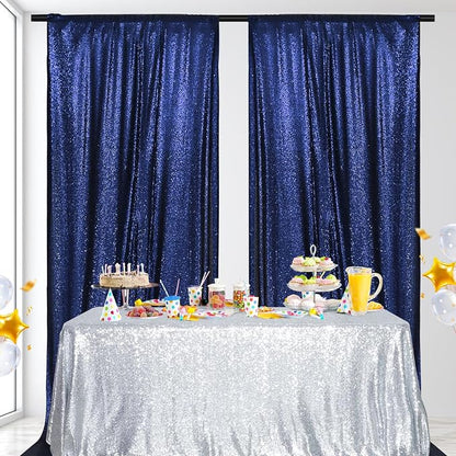 PartyDelight Navy Blue Sequin Backdrop Curtains 5x10ft 2 Sparkly Panels | 4 - Image 9