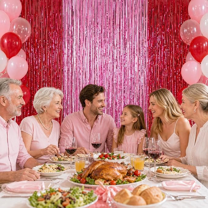 jijAcraft Red Pink Tinsel Foil Fringe Curtain, 2 Pack 3.2x6.5 Feet Pink Red - Image 5