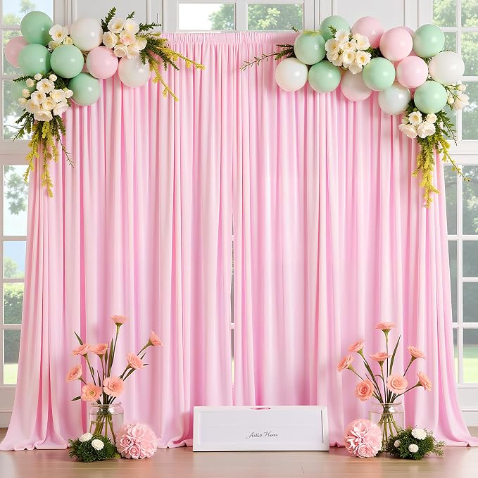 Asee'm Pink Backdrop Curtains Drapes - Image 4