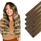 GOO GOO Invisi Edge Wide Tape in Hair Extensions, 4/27/4 Balayage Chocolate Brown to Caramel Blonde,4pcs 20inch 20g, Remy Human Hair,Seamless Injected Tape, Natural Look