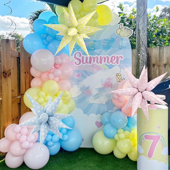 2Pcs Yellow Macaron Polka Dot Explosion Pointed Star Foil Balloons/Candy Color - Image 7