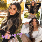 Dark Brown Mixed Blonde Wig for Women Long Wavy 4x1 Lace Natural Hairline Glueless for Beginners Middle Part Synthetic for Daily Party Use 26Inch