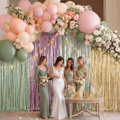 Frienda 4pcs Sage Green and Pink Party Decorations 6.6ft Fringe Curtains - Image 3