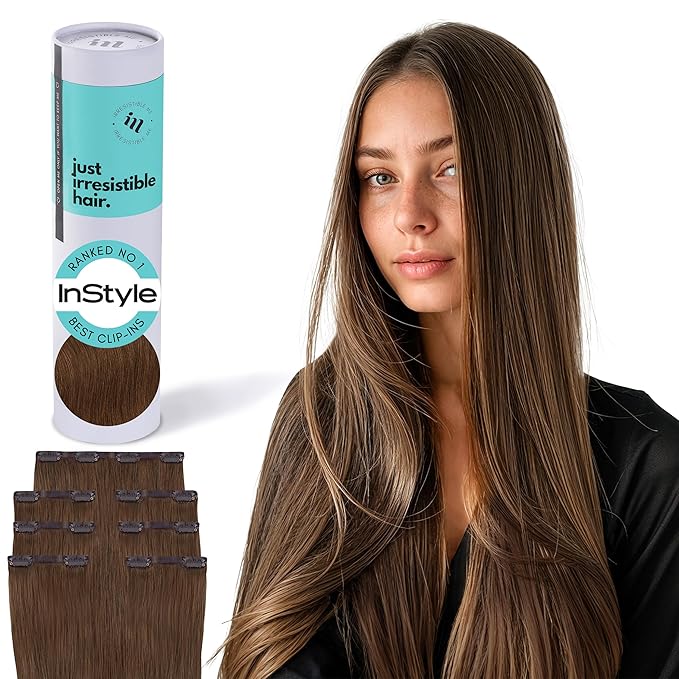 Irresistible Me Real Human Hair Extensions Clip Ins – 100% Human Hair Clip In Extensions for Length & Volume – Invisible Extension – Heat Resistant & Dyeable – Light Brown, 20 Inches