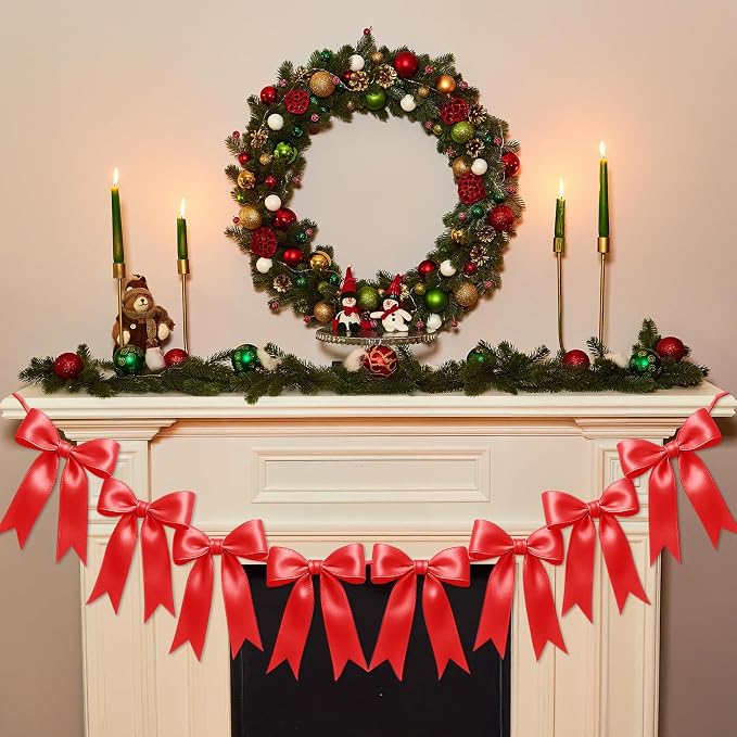 1 String of 8PCS Red Bow Garland Banner Decoration, Pre-Strung Satin Ribbon - Image 6