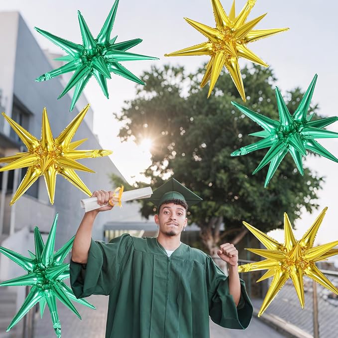 HILAVO 6PCS Green Gold Star Balloons, 22Inch Large Star Shaped Balloon Foil - Image 4