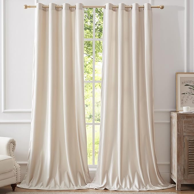 BULBUL Cream Curtains 120 inch Length- Set of 2 Living Room Ivory Velvet by ModernShinyVelvetCurtains