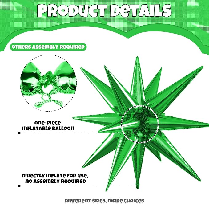 Green Star Balloons, 22/27 Inch Green Star Foil Balloons, Aluminum Foil Balloon - Image 3