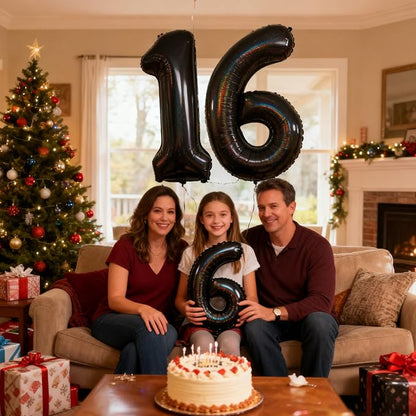 Jonhamwelbor 40 Inch Laser Black 16 Balloon Numbers Foil Mylar Giant Balloon - Image 5
