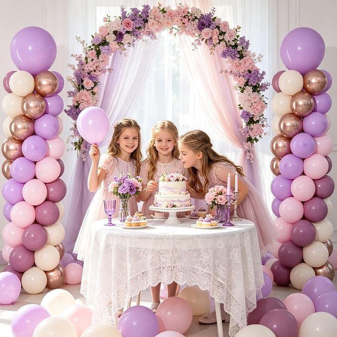 Dusty Purple Pink Balloon Column Stand Kit 2 Sets Balloons Tower | 102Pcs Pink - Image 5