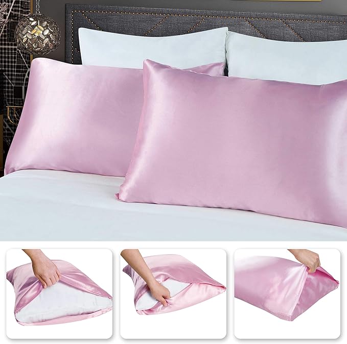 Tyfitb Satin Pillowcase Set for Hair & Skin Care – Cooling, Hypoallergenic, Anti-Frizz, Wrinkle-Free – Soft, Luxurious Pillowcases with Envelope Closure – 2-Pack, King Size 20x36, Gift-Ready