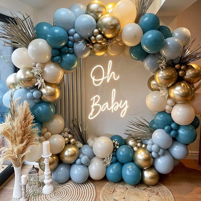 Dusty Blue Balloons Garland Kit, Fog Sand White Gold, Party Decor | Royal - Image 7
