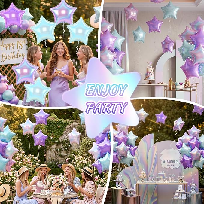 Iridescent Star Balloons, 18 Inches Transparent Crystal Star Balloon - Image 6