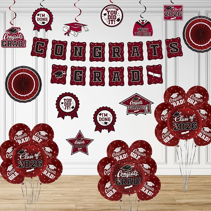 Maroon Themed 2026 Graduation Decorations Set - Image 7