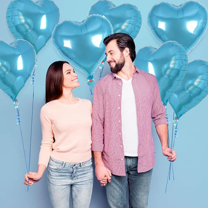 12 Pcs Light Blue Heart Balloons, 18 Inch Heart Foil Balloons Love Balloon - Image 4