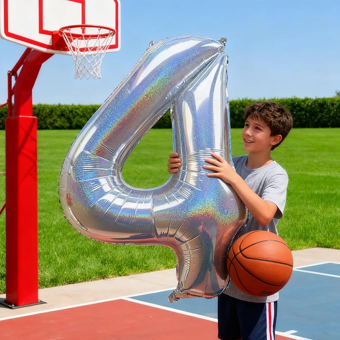 Jonhamwelbor 40 Inch Laser Silver 4 Balloon Number Foil Mylar Giant Balloon - Image 6