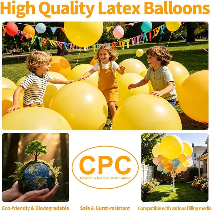 5Pcs Yellow Big Balloons 36 Inch, Round Large Latex Party Balloons - Image 3