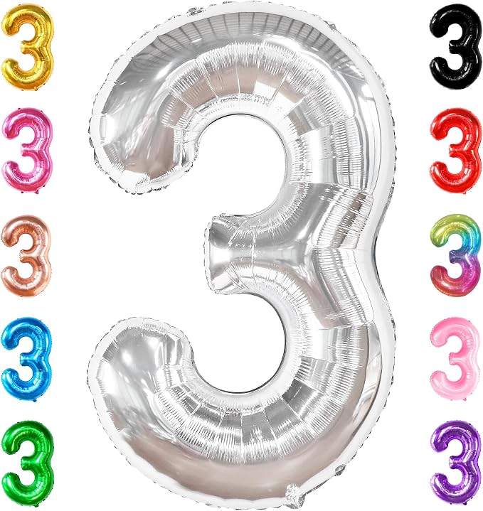 KatchOn Silver Number 3 Balloon 40 Inch, Birthday Decorations by KatchOn