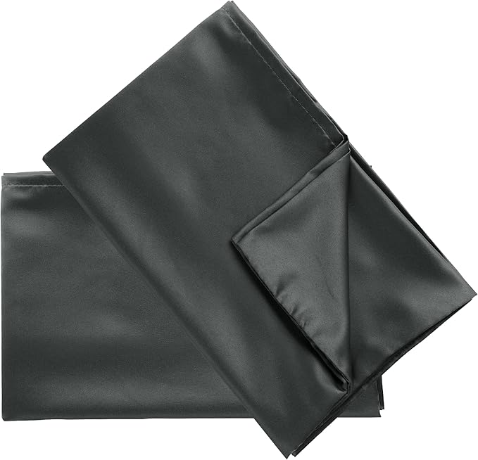 uxcell 2 Pack Silk Satin Pillowcase for Hair and Skin, Cool, Silky, Soft Breathable Pillow Cases Standard Size 20x26 Inch Sateen Pillowcase Black with Envelope Closure