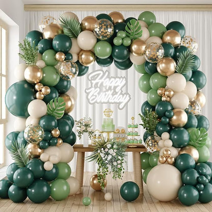 Emerald Green White Gold Balloons Arch Kit by Togvu