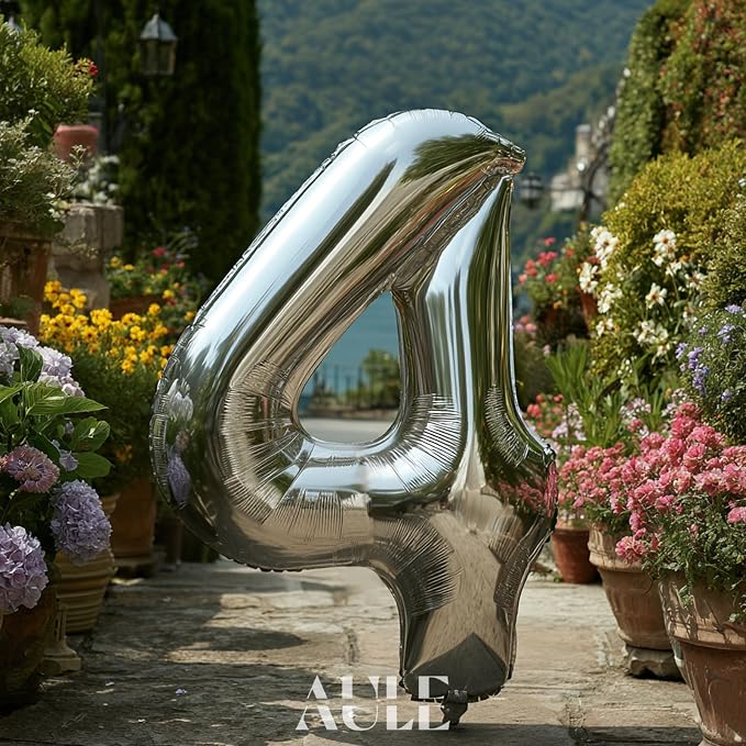 AULE 40 Inch Silver 4 Balloon Number Foil 0-9 Birthday Big Numbers | Birthday - Image 2