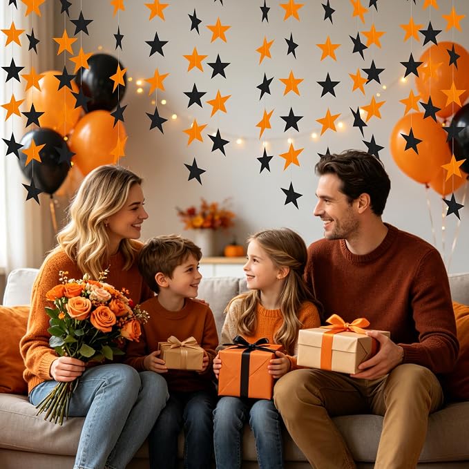 BEISHIDA 6Pcs Black and Orange Star Garland Decor Twinkle Paper Star Streamers - Image 6