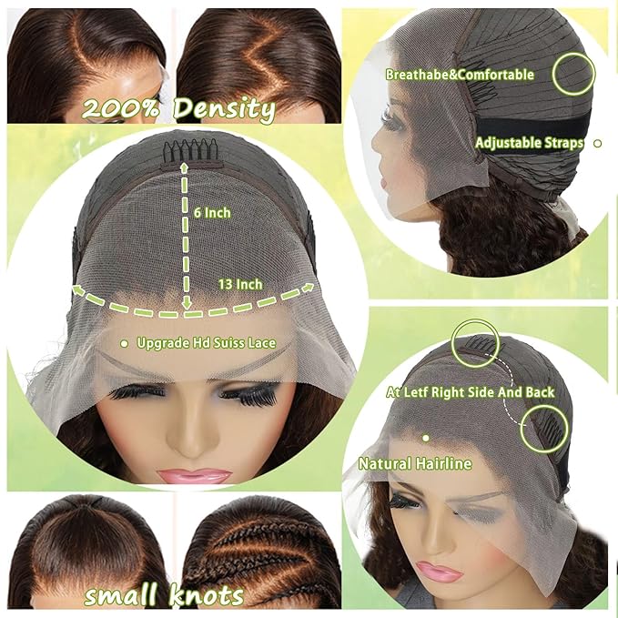Pre Plucked 13x6 HD Lace Front Wigs Human Hair 200% Density Body Wave Chocolate Brown Lace Front Wig Brown Wigs Human hair 20inch for Women