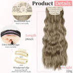 KooKaStyle Hair Extensions Ashy Taupe Blonde Clip in Synthetic Highlight Long Wavy 4PCS Thick Hairpieces for Daily Use 24 Inch for Women