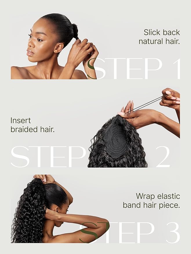 Frodio Clip in Ponytail Extension Human Hair for women 18 Inches Long Water Wave Curly Extension Ponytail Natural Color