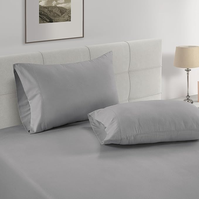 Lane Linen 100% Organic Cotton Pillow Cases Queen Size Set of 2 (20"x30") - Cotton Pillowcases Queen Size - Soft Light Grey Pillow Cases Set of 2 - Queen Pillowcase Pack of 2 - Silver