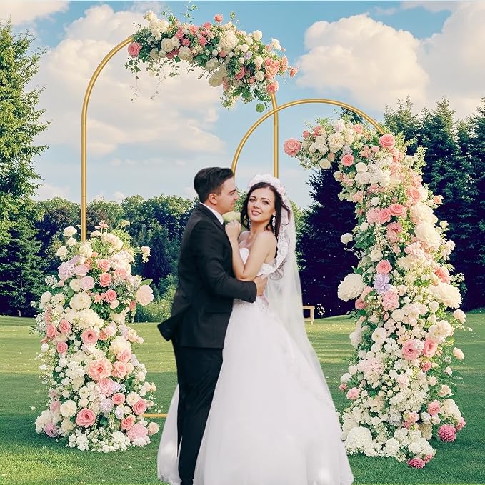2 Pack Metal Wedding Arch Backdrop Gold Balloon Stand | Gold Arch Backdrop Stand - Image 2